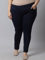 Thumbnail for TAG 7 Women Plus size Navy Blue Solid Ankle-length Leggings - Distacart