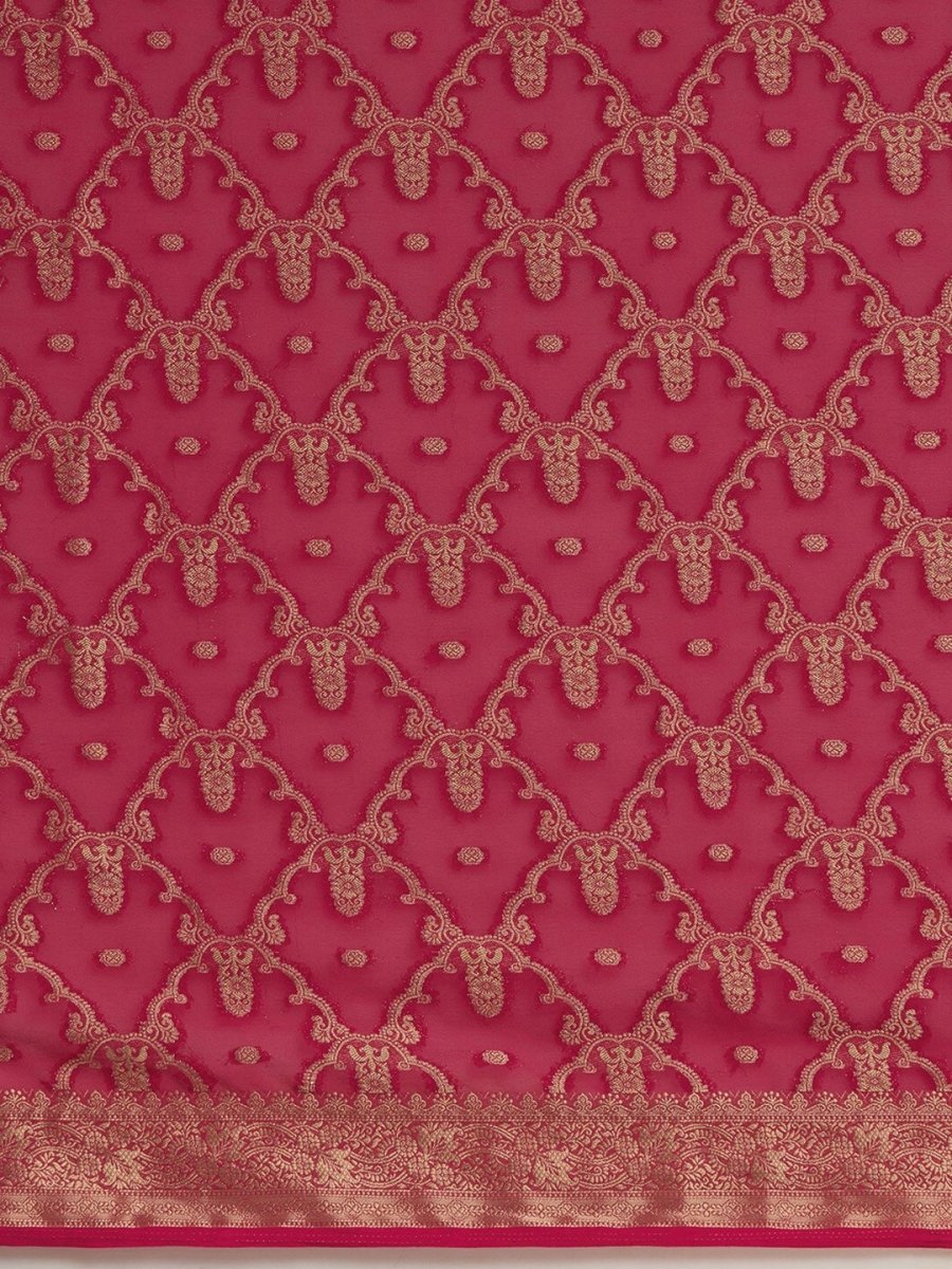 Anouk Pink & Gold-Toned Woven Design Zari Pure Georgette Kanjeevaram Saree - Distacart