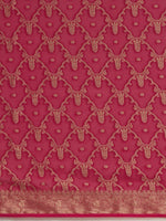Thumbnail for Anouk Pink & Gold-Toned Woven Design Zari Pure Georgette Kanjeevaram Saree - Distacart