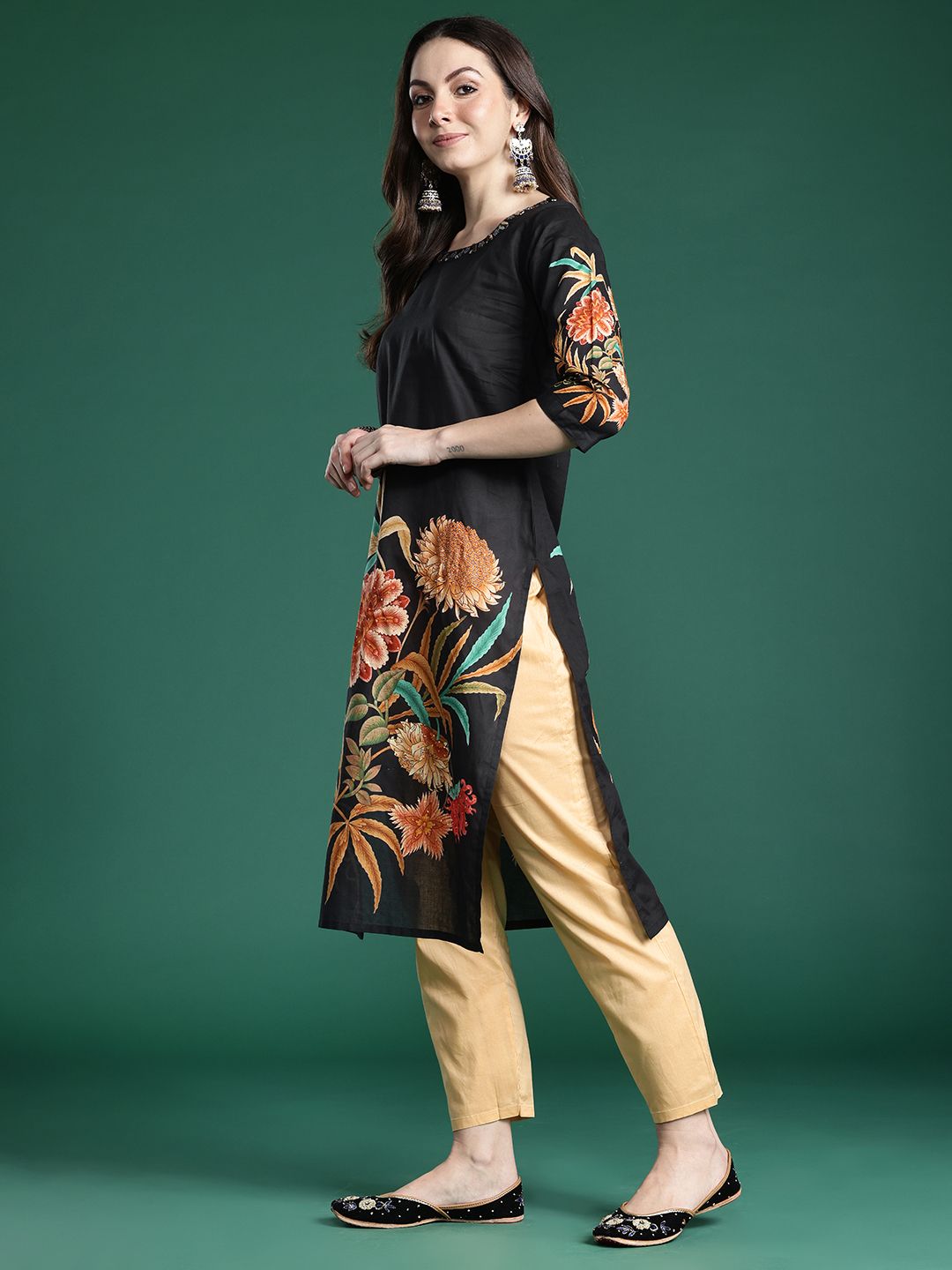 Indo Era Women Floral Printed Pure Cotton Kurta with Trousers & With Dupatta
