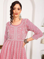 Thumbnail for HERE&NOW Women Chikankari Embroidered Thread Work Georgette Anarkali Kurta - Distacart