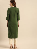 Thumbnail for All About You Women Olive Green Geometric Yoke Design Pure Cotton Kurta - Distacart