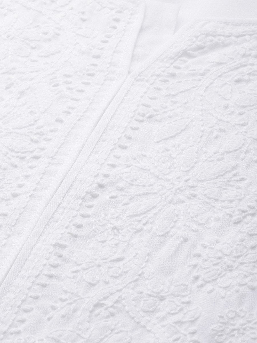 ADA Women White & Black Chikankari Embroidered Sustainable Handloom Kurta with Trousers - Distacart