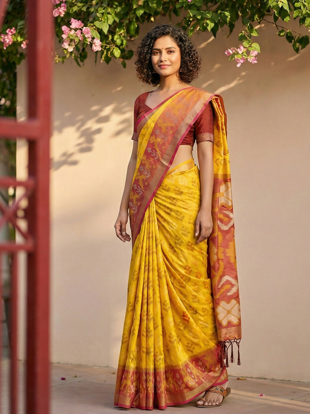 Astita Yellow Pochampally Silk Saree - Distacart