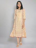 Thumbnail for AURELIA Women Beige & Gold-Toned Ethnic Motifs A-Line Midi Dress
