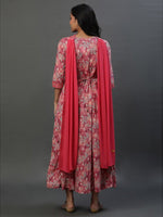 Thumbnail for AURELIA Floral Printed V-Neck Ethnic Dress With Dupatta