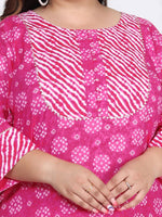 Thumbnail for Swasti Plus Size Leheriya Printed Gotta Patti Pure Cotton Kurta With Trousers & Dupatta