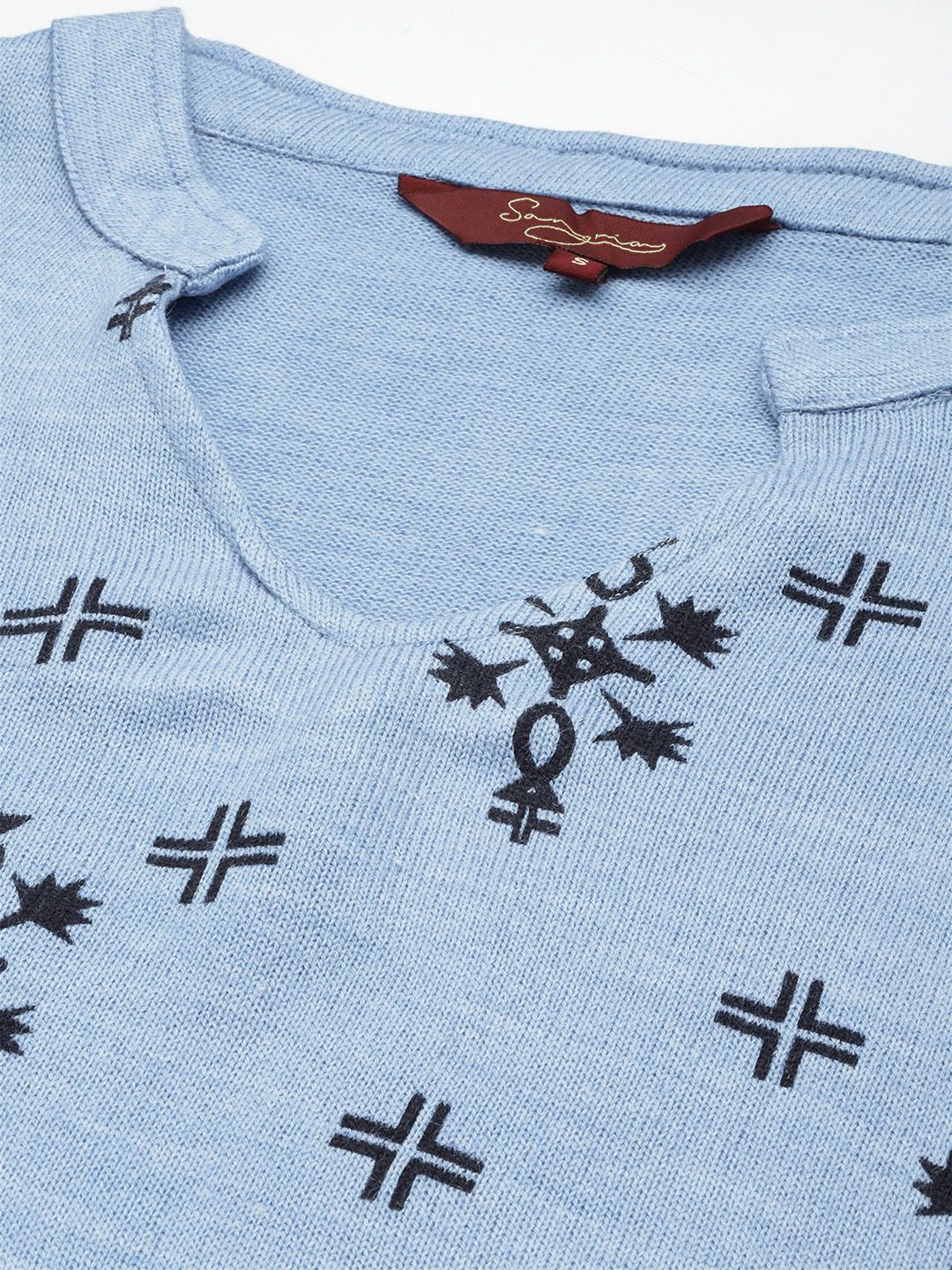 Sangria Geometric Printed Mandarin Collar Kurta - Distacart