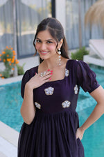 Thumbnail for Teeya Creation Womens New Stylish Fendi Silk With Beads Embroidered Work Gown Set - Dista