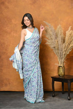 Thumbnail for Very Much Indian Handblock Printed Cotton Saree With Natural Dyes - White - Distacart