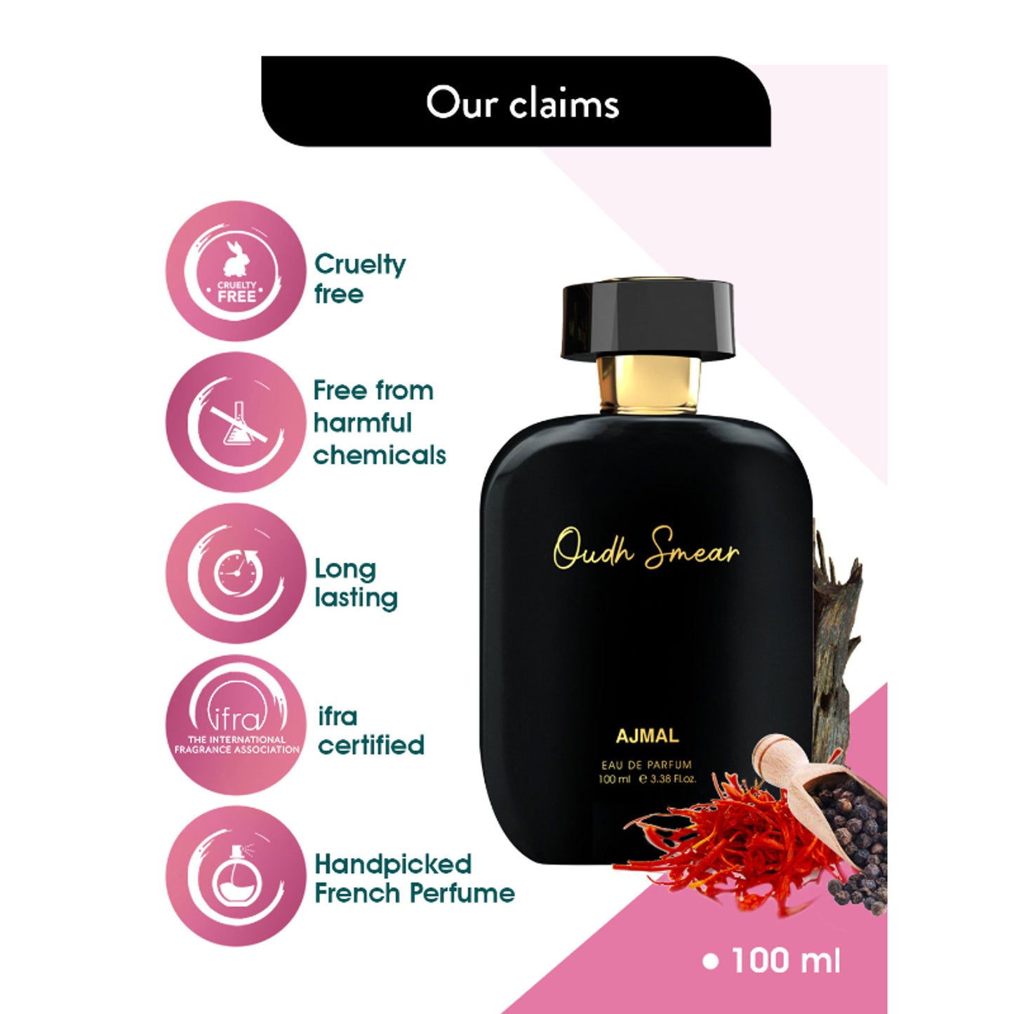 Ajmal India Artisan Oudh Smear Exquisite Handpicked Luxury Perfume For Men - Dista