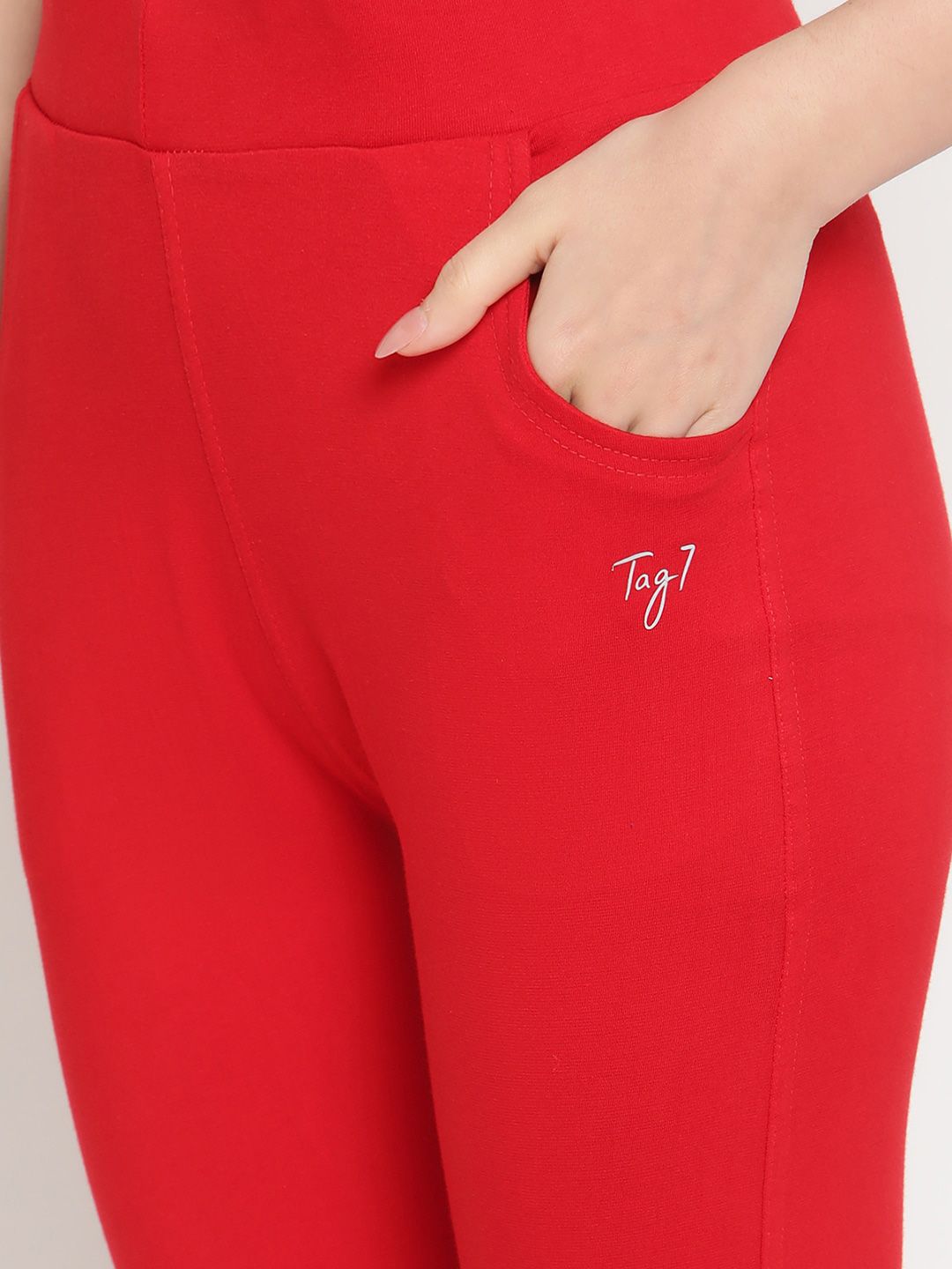 TAG 7 Set Of 2 Red & Orange Solid Leggings - Distacart