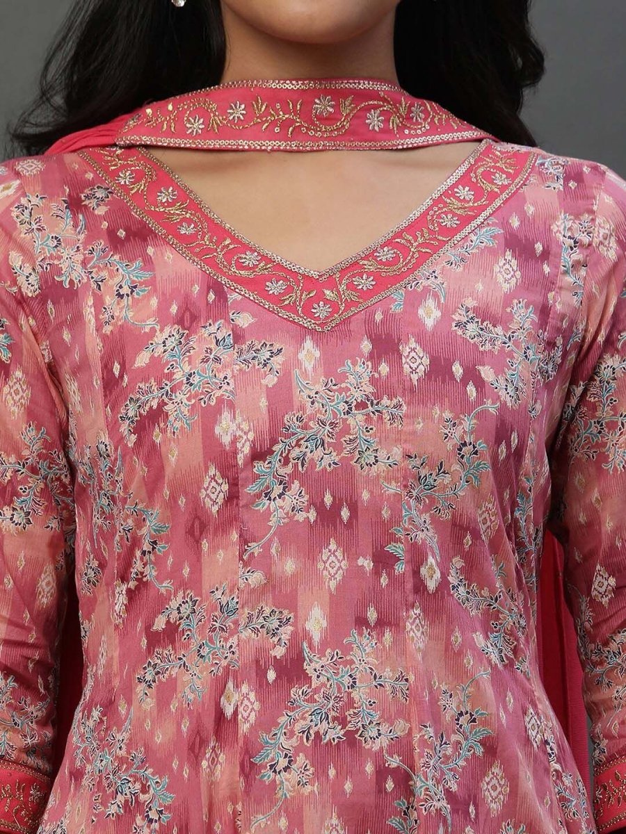 AURELIA Floral Printed V-Neck Ethnic Dress With Dupatta - Distacart