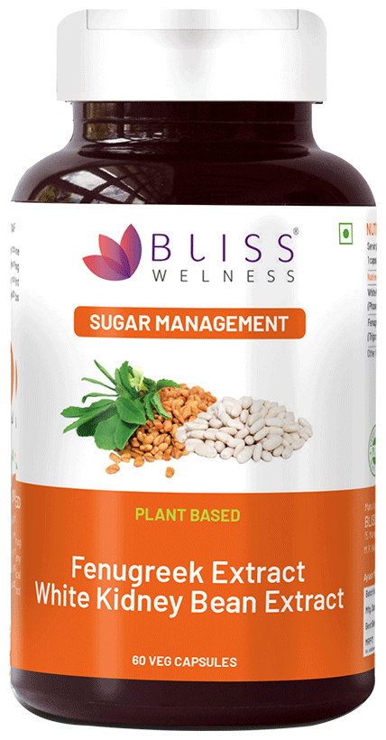 bliss welness sugar management fenugreek white kidney bean extract veg capsule