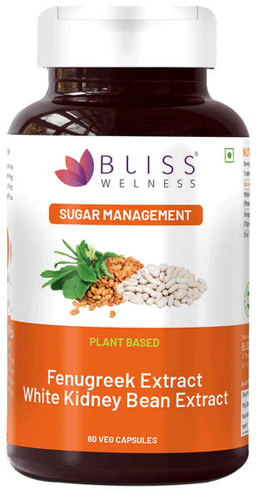 bliss welness sugar management fenugreek white kidney bean extract veg capsule