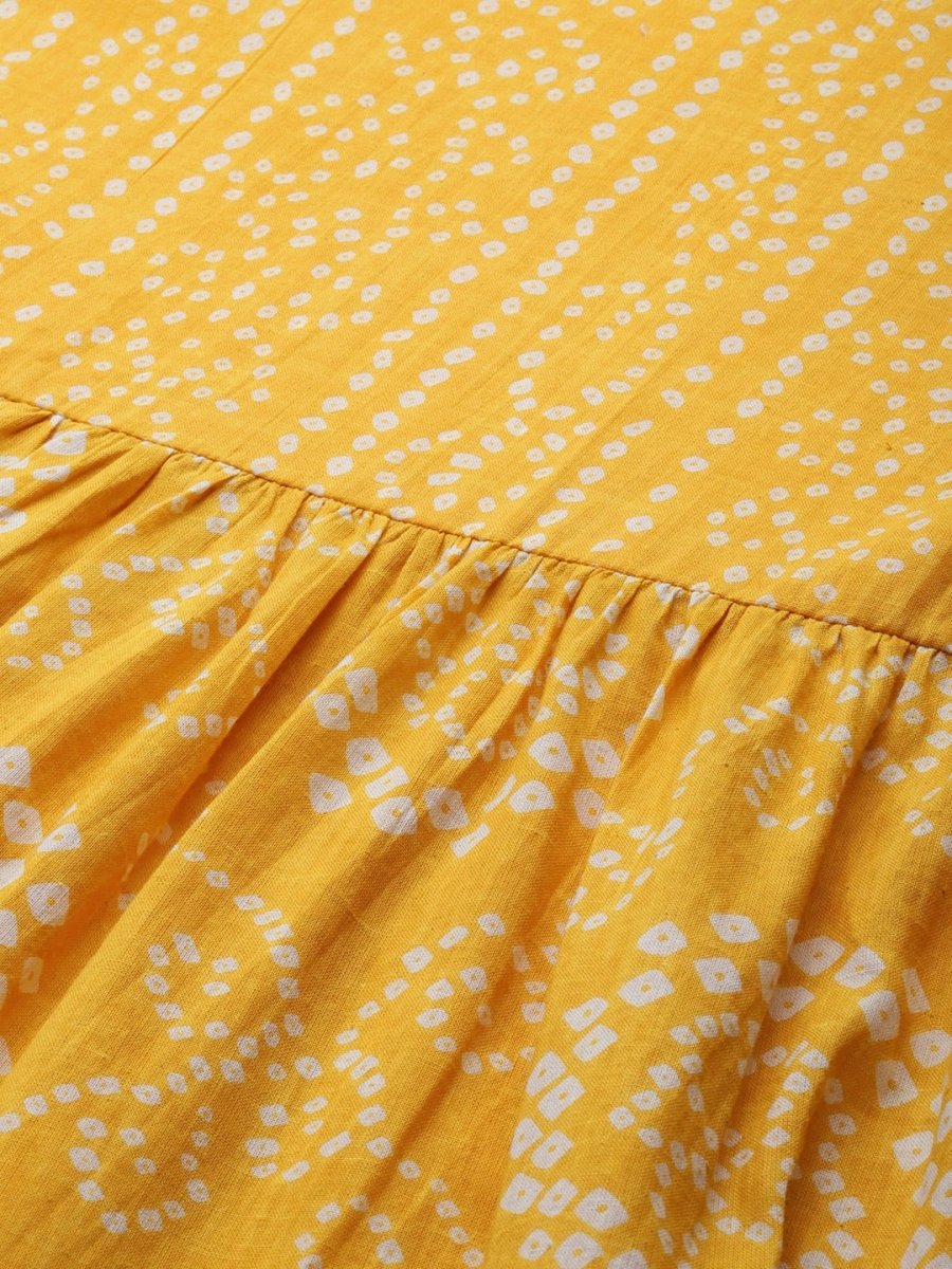 Anouk Women Yellow Bandhani Printed Pure Cotton Kurta with Palazzos - Distacart