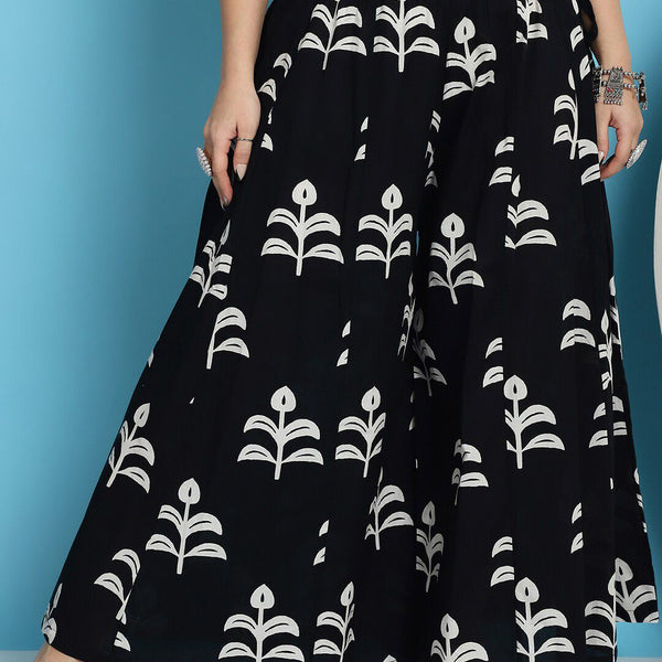 TAG 7 Floral Block Printed Flared Pure Cotton Ethnic Palazzos - Distacart