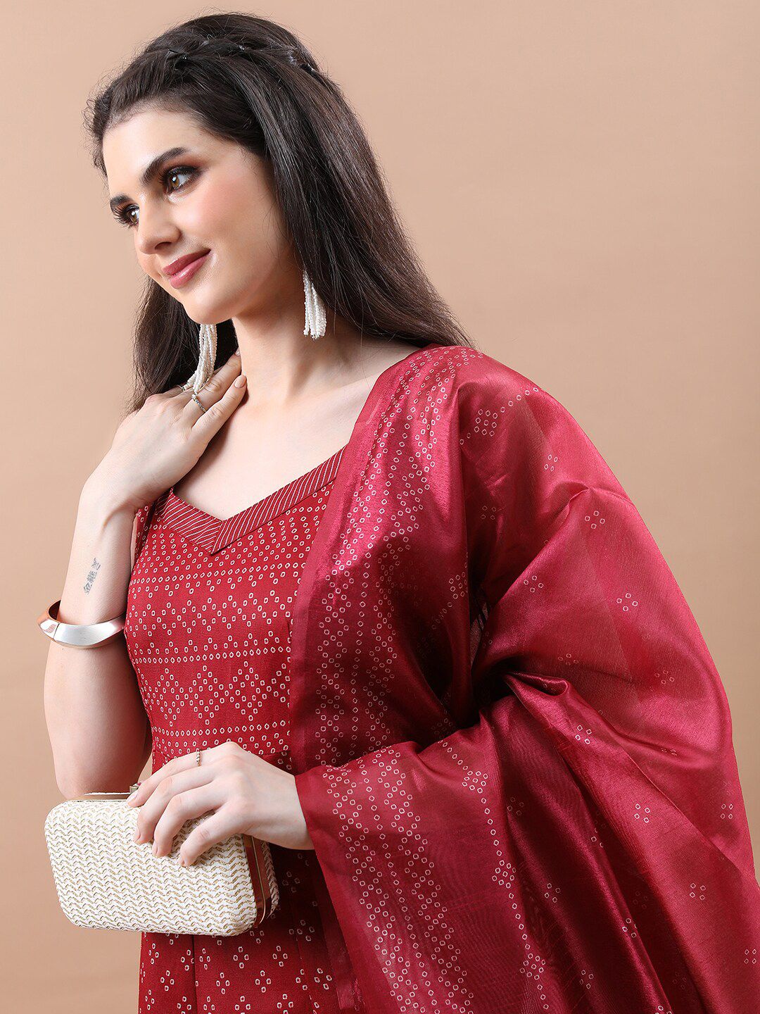 Vishudh Shoulder Straps Ethnic Motifs Printed Empire Kurta with Trousers & With Dupatta