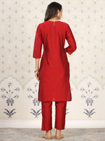 Thumbnail for Ode by House of Pataudi Floral Embroidered Yoke Sequined Straight Kurta with Trousers - Distacart