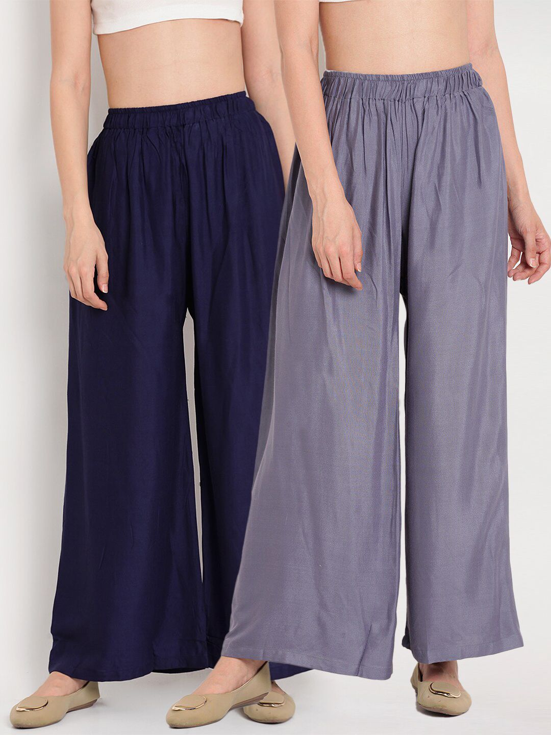 TAG 7 Women Grey & Navy Blue Set of 2 Flared Ethnic Palazzos - Distacart