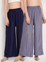 Thumbnail for TAG 7 Women Grey & Navy Blue Set of 2 Flared Ethnic Palazzos