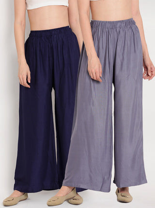 TAG 7 Women Grey & Navy Blue Set of 2 Flared Ethnic Palazzos