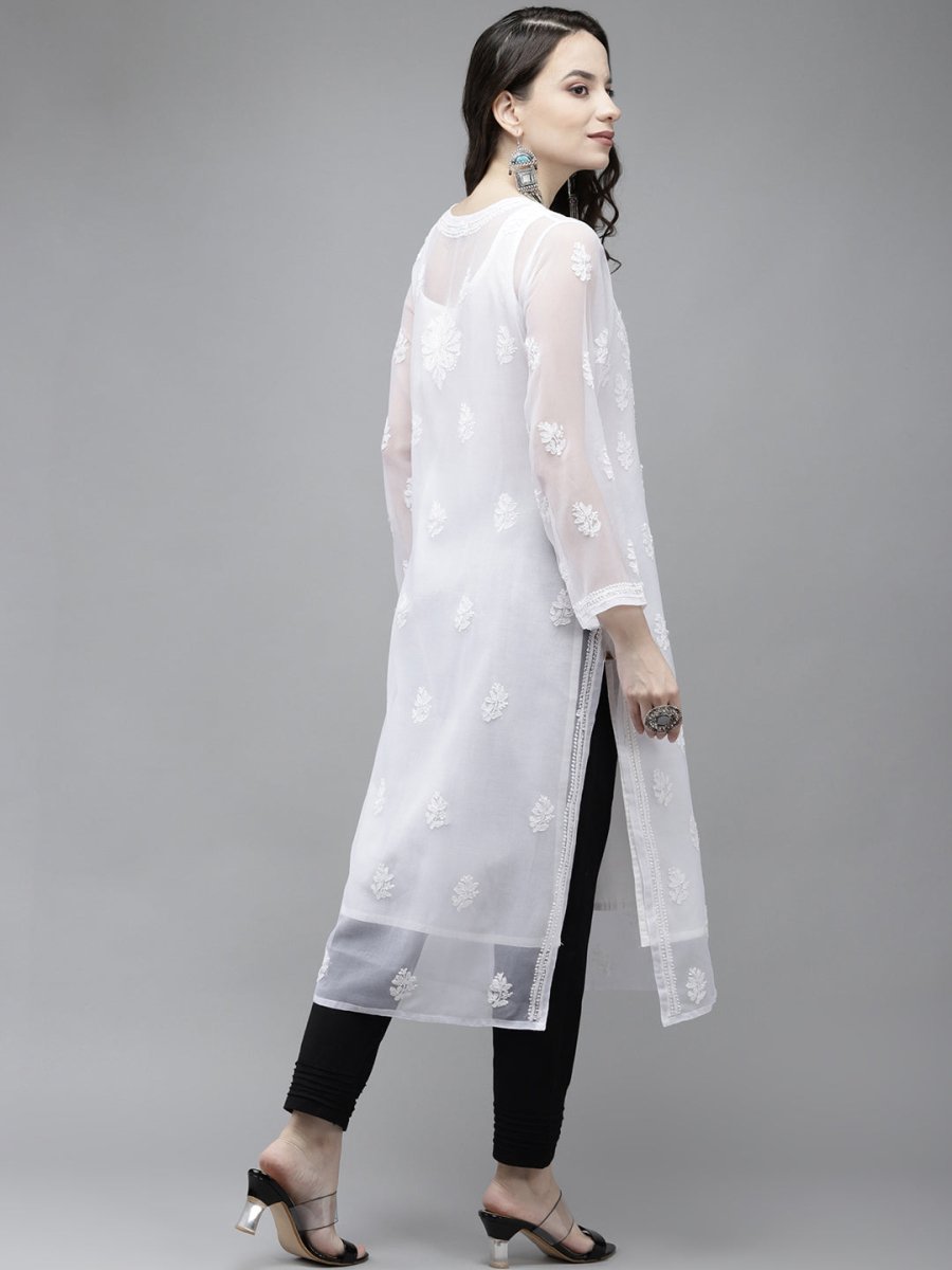 ADA Women White Ethnic Motifs Regular Chikankari Handloom Kurta with Palazzos - Distacart