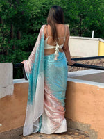 Thumbnail for Anouk White & Rose Gold Embellished Sequinned Pure Georgette Saree - Distacart