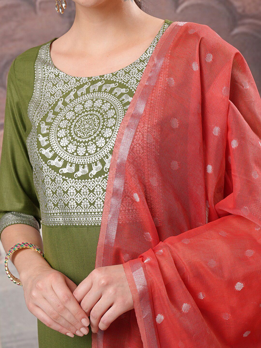 Vishudh Green Ethnic Motifs Printed Kurta with Palazzo & Dupatta - Distacart