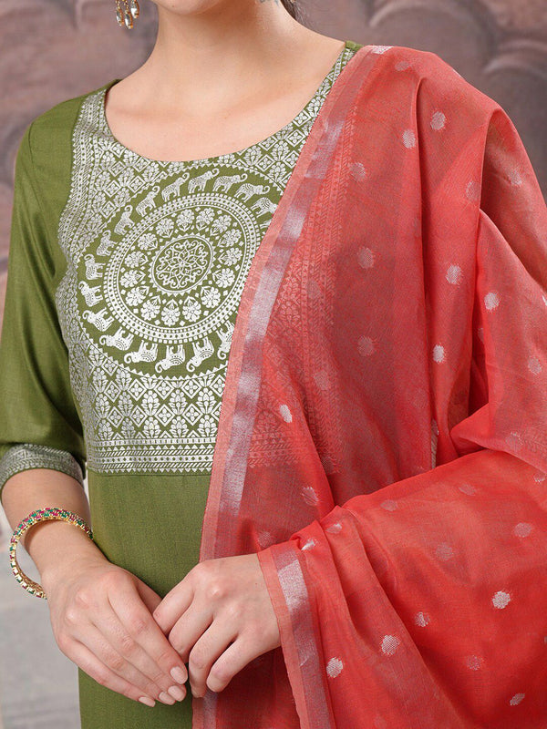 Vishudh Green Ethnic Motifs Printed Kurta with Palazzo & Dupatta