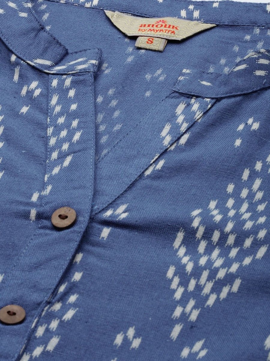 Anouk Women Blue & Grey Printed A-Line Fusion Kurta - Distacart