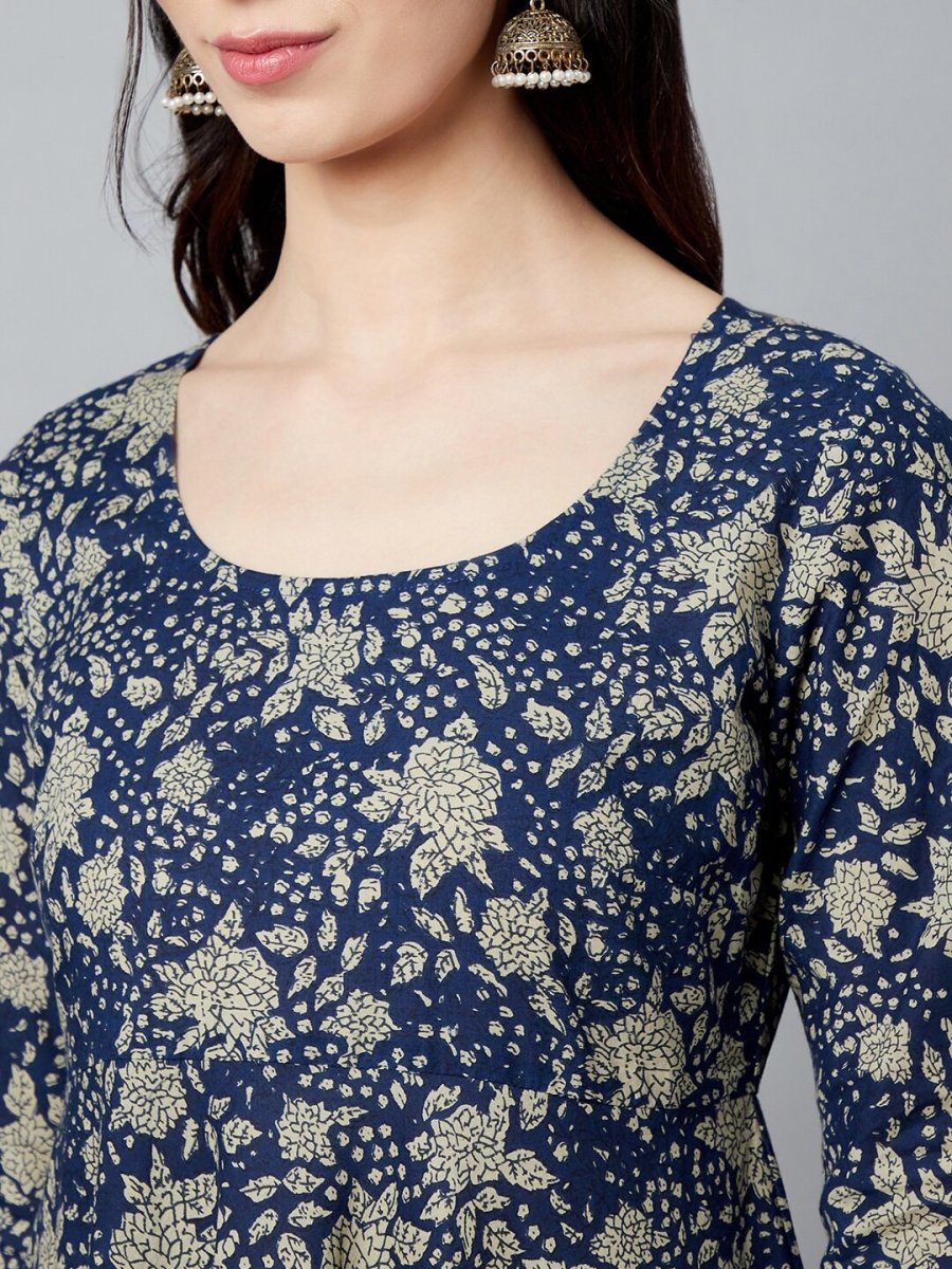 Aks Floral Printed Pure Cotton Anarkali Kurta - Distacart