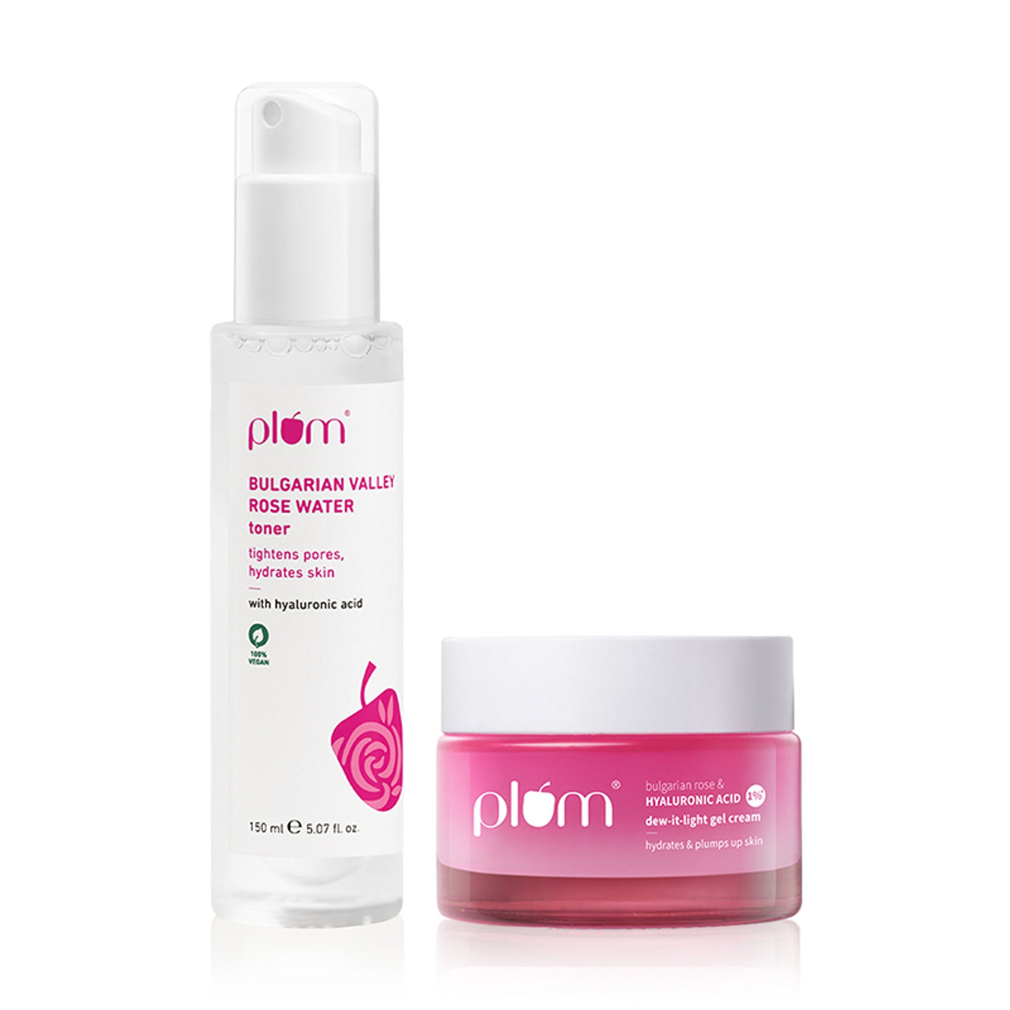 Plum 1% Hyaluronic Acid & Bulgarian Rose Toner & Moisturiser Combo For Hydration & Plumpy Skin - Distacart