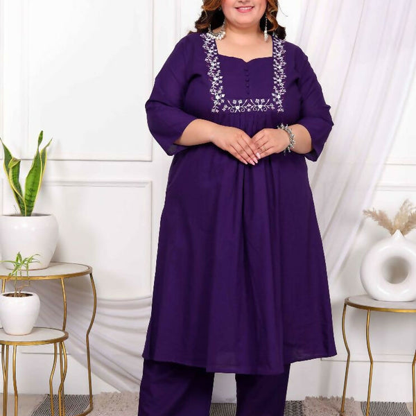 Miravan Women'S Plus Size Purple Floral Kurta With Palazzo - Distacart