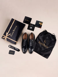Thumbnail for LOUIS STITCH Men Jet Black Formal Wholecut Lace-Up Derby Shoes