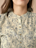 Thumbnail for Anouk White & Blue Floral Printed Mandarin Collar Chanderi Silk Straight Kurta - Distacart