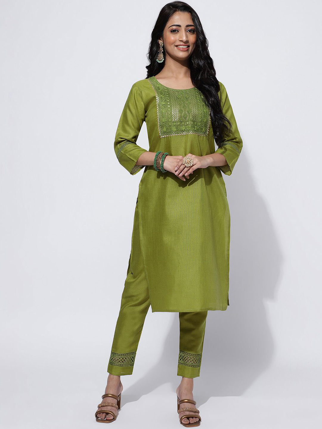Kalini Ethnic Motifs Embroidered Yoke Design Kurta With Trousers & Dupatta - Distacart