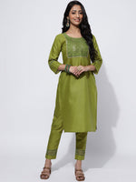 Thumbnail for Kalini Ethnic Motifs Embroidered Yoke Design Kurta With Trousers & Dupatta - Distacart