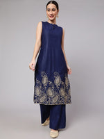 Thumbnail for Aks Paisley Embroidered Band Collar Kurta with Palazzos - Distacart