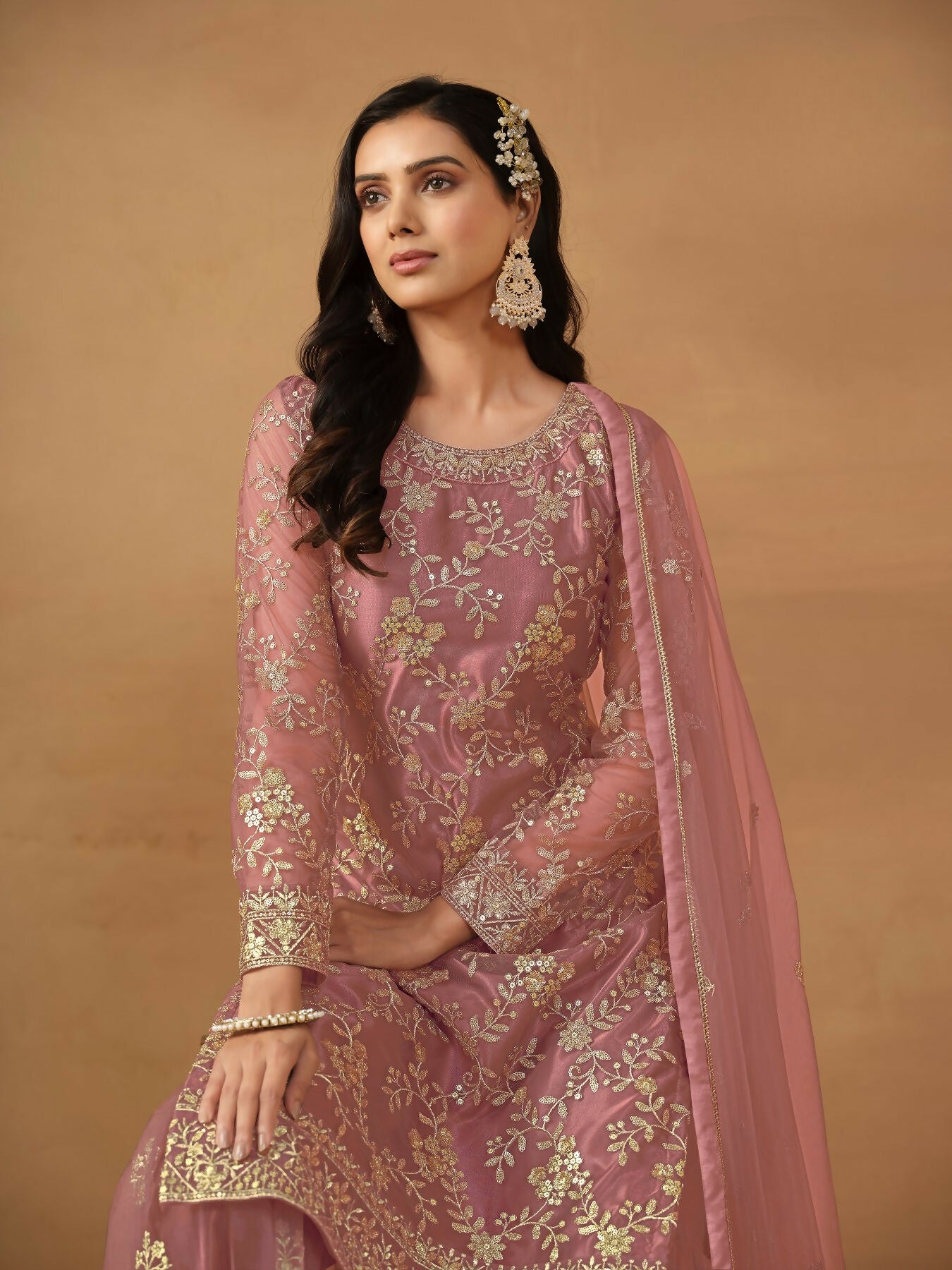 Anaita Pink Embroidered Net Salwar Suit - Distacart