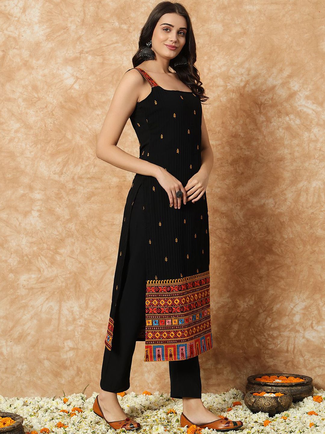 Kalini Floral Embroidered Regular Straight Kurta with Pyjamas & With Dupatta