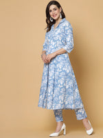 Thumbnail for Kalini Floral Printed High Slit Pure Cotton Kurta with Trousers - Distacart