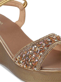 Thumbnail for Metro Embellished Open Toe Wedges With Backstrap