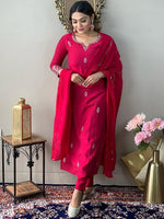 Thumbnail for Kalini Ethnic Motifs Embroidered Thread Work Detail Straight Kurta & Trousers With Dupatta - Distacart