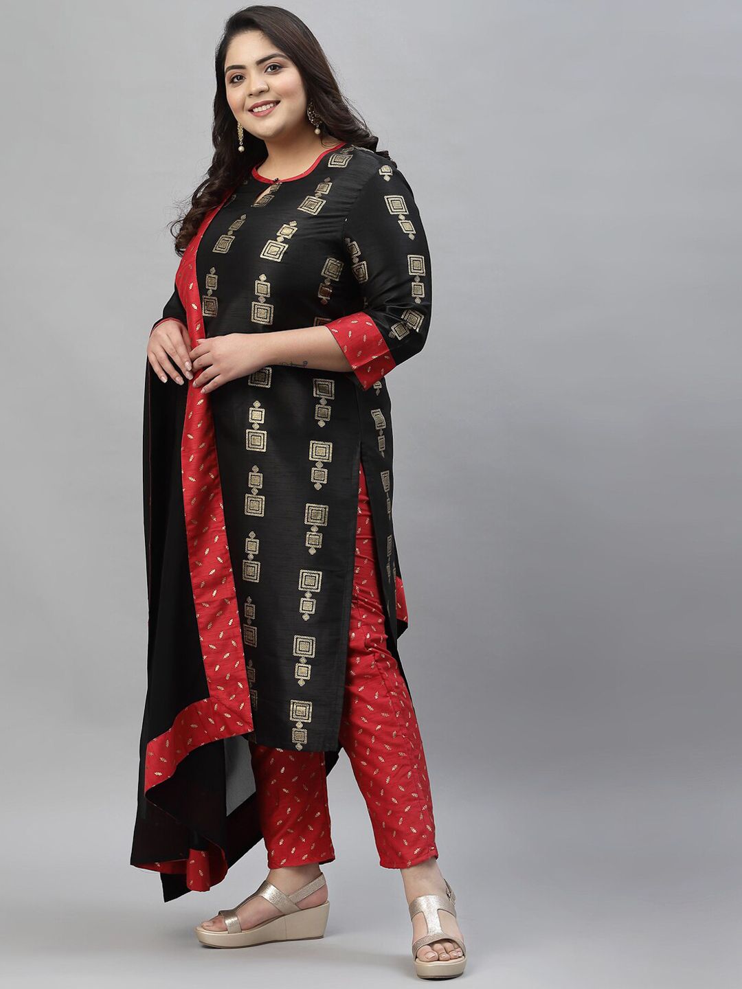 Sztori Plus Size Floral Printed Regular Kurta with Trousers & With Dupatta - Distacart