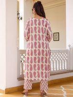 Thumbnail for Anouk Paisley Printed Tie-Up Neck Pure Cotton Straight Kurta With Trousers & Dupatta