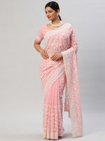 Thumbnail for kasee Floral Embroidered Pure Chiffon Saree - Distacart