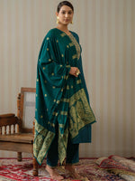Thumbnail for Ode by House of Pataudi Blue Ethnic Motifs Straight Kurta & Trousers With Dupatta - Distacart