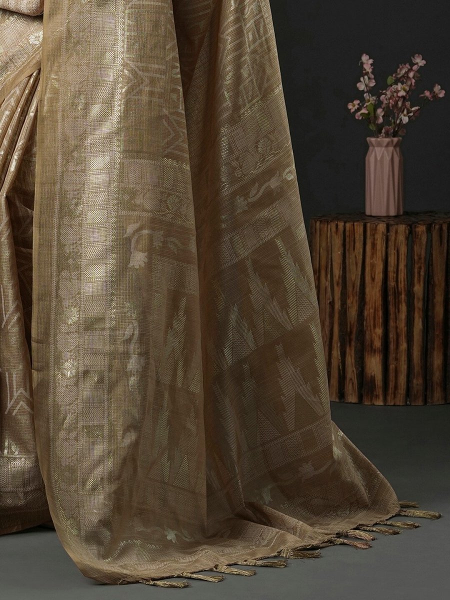 Anouk Beige & Gold-Toned Geometric Printed Zari Saree - Distacart