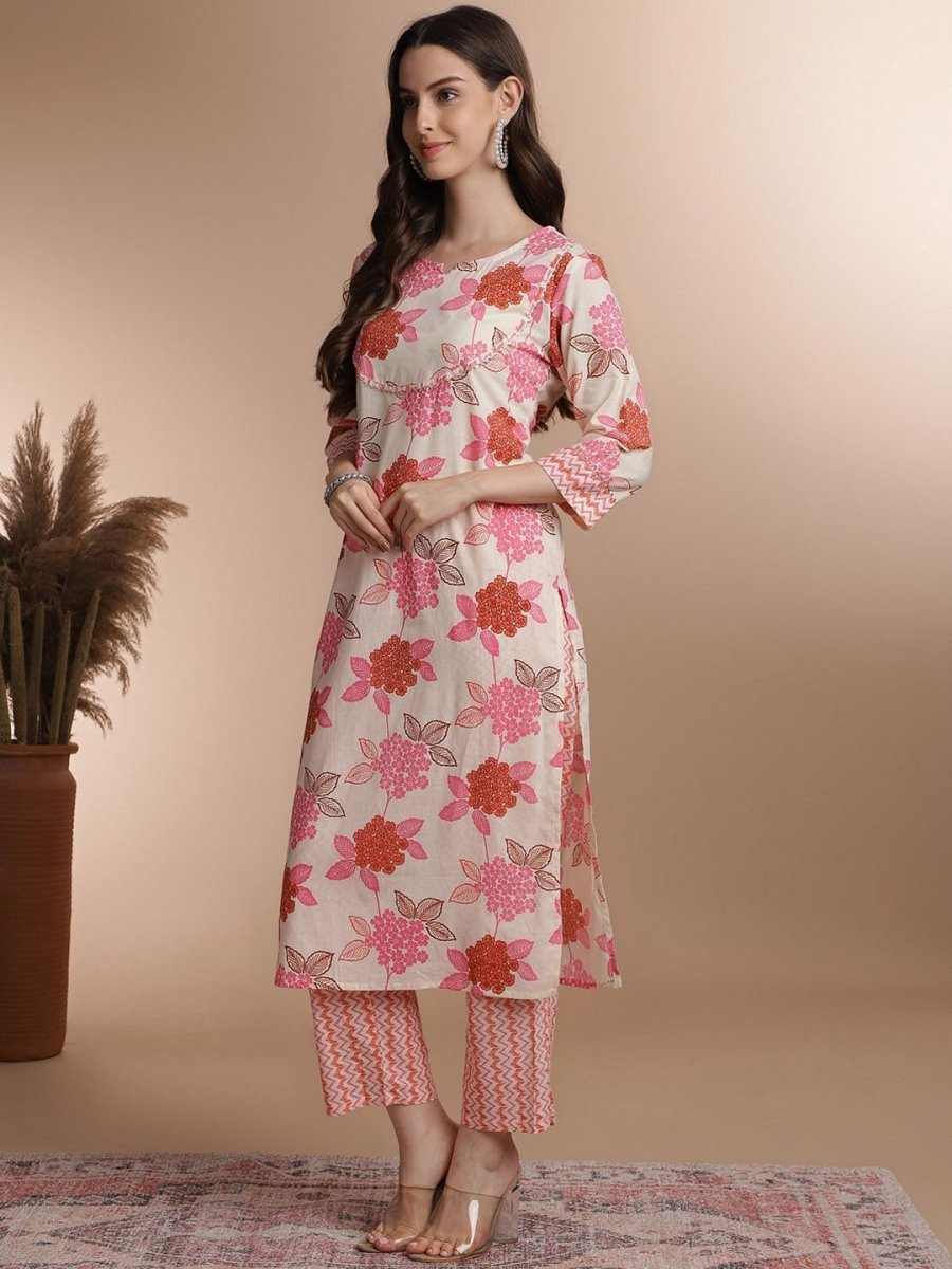 Anouk Floral Printed Regular Pure Cotton Kurta With Trousers